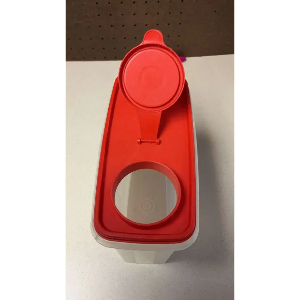 Vintage Frosted Tupperware Cereal Keeper Storage with red snap lid